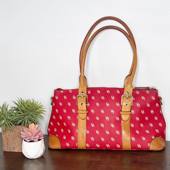 Dooney & Bourke Handbags - Dooney & Bourke Red White Monogram Vintage Bag Leather Purse
